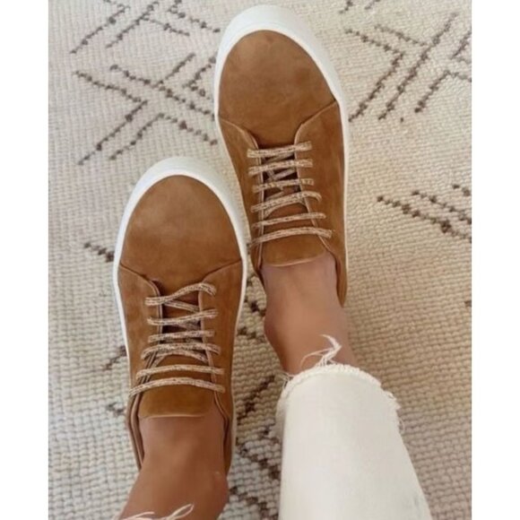 Jenni Kayne Shoes - Jenni Kayne Suede Leather Leace Up Platform Sneakers Women 38 7.5 Honey Brown